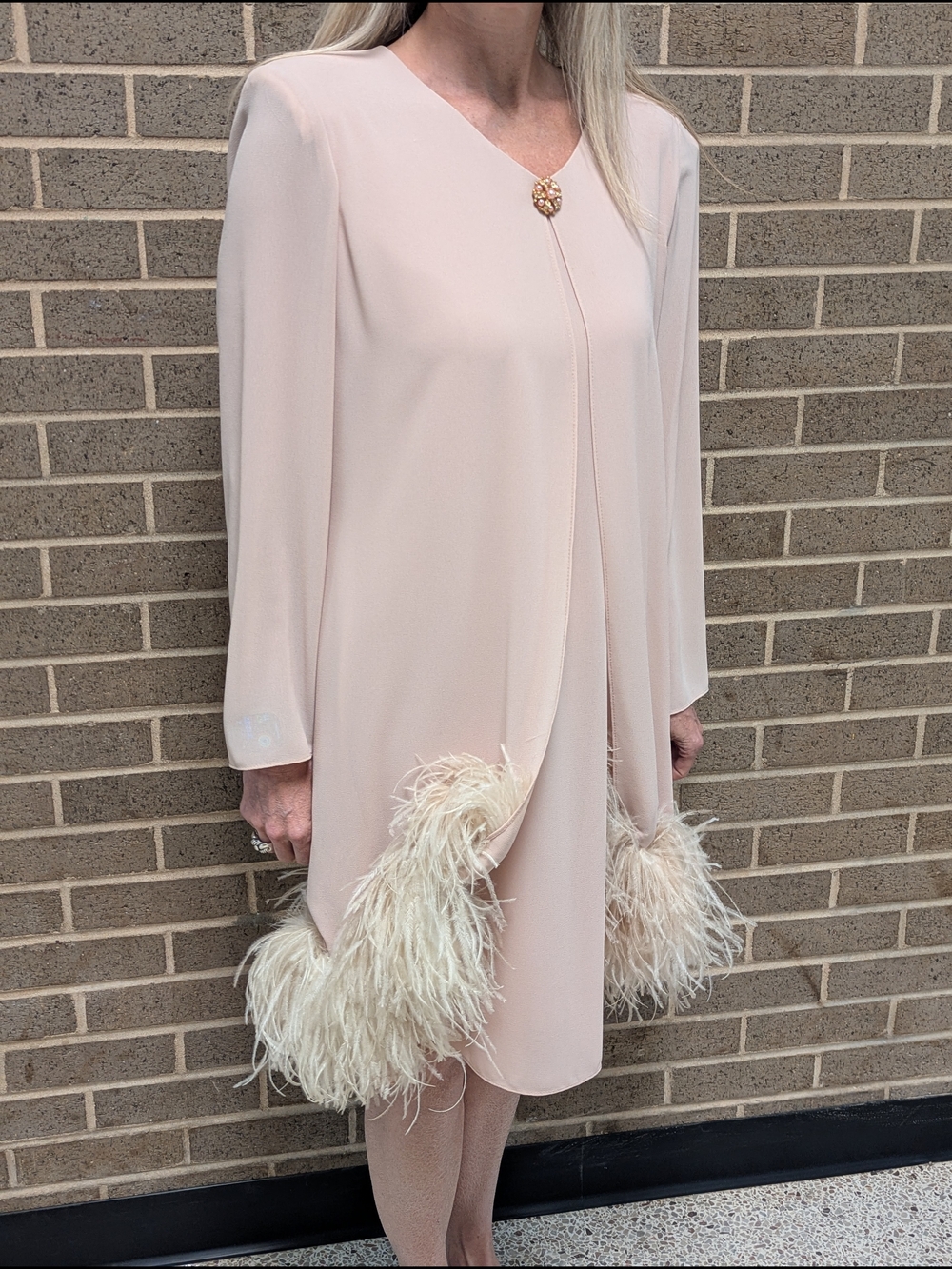 Blush Feather-Trim A-Line Women's Dress